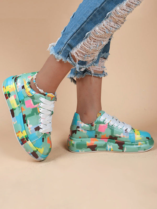 Colorful Printed Lace-up Sneakers