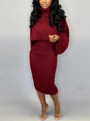 Knitted Turtleneck Sweaters & Tank Dress Set