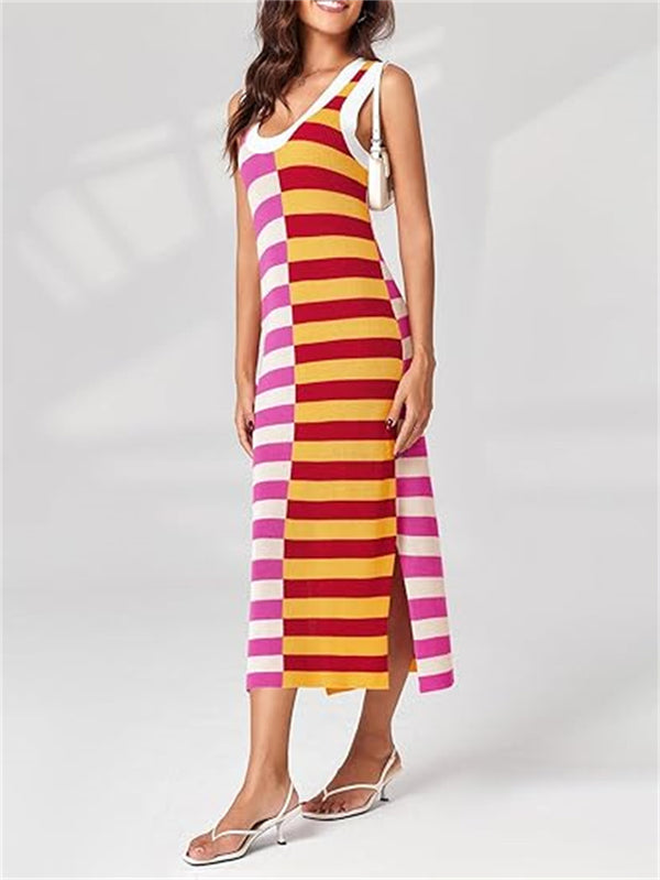 Womens Summer Striped Dress Sleeveless