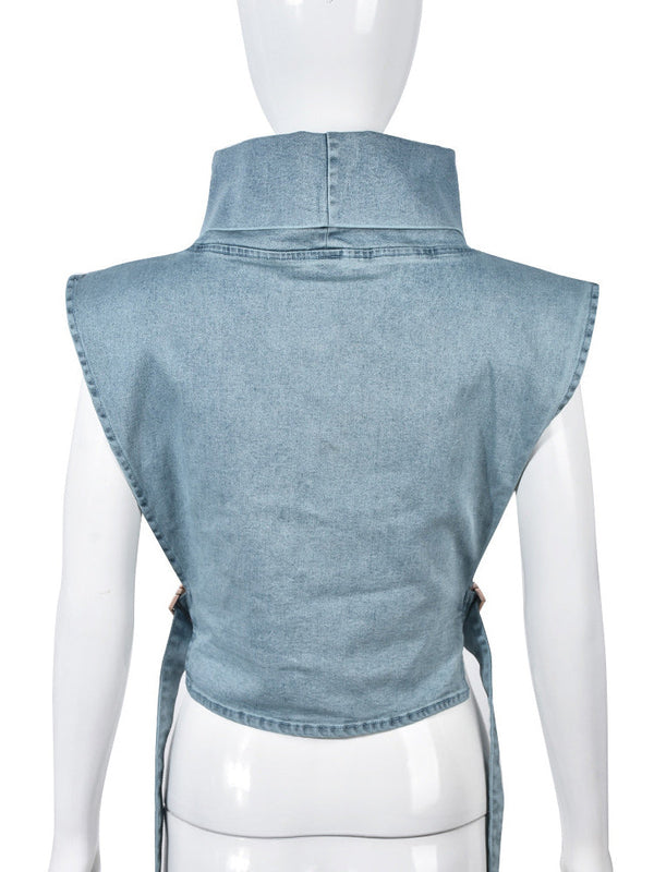 Denim Sleeveless Turtleneck Top