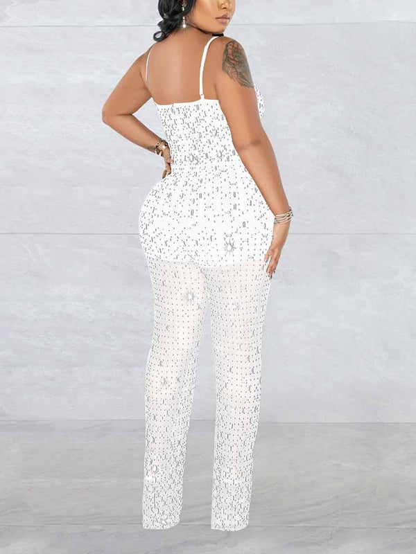 Rhinestone Mesh Jumpsuit