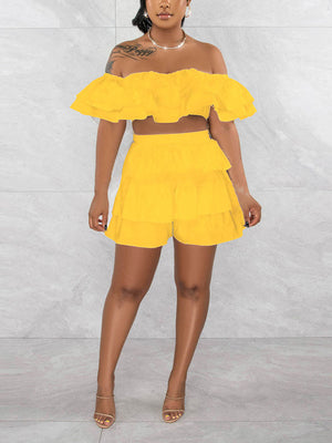 Ruffle Crop Top Shorts Set