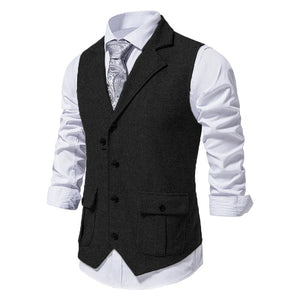 Men's Business Herringbone Lapel Pocket Sleeveless Vest