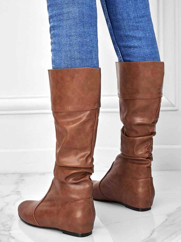 Solid Pleated Flat Heel Boots