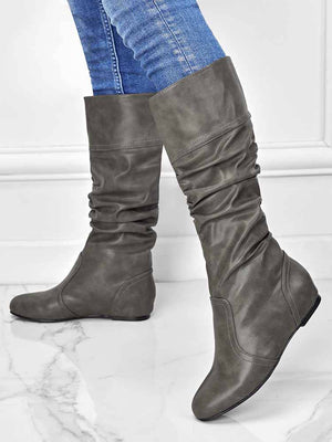 Solid Pleated Flat Heel Boots