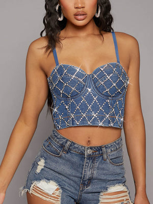 Rhinestone Denim Corset Top