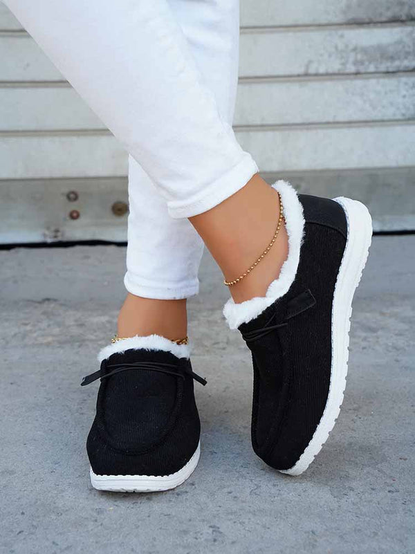 Fuzzy Trim Lined-up Slip On Boots