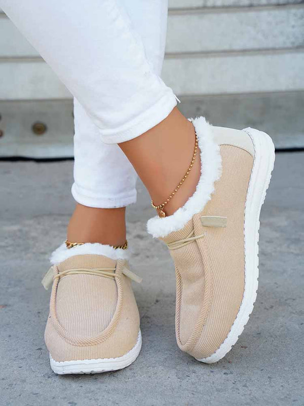 Fuzzy Trim Lined-up Slip On Boots