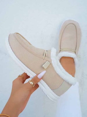 Fuzzy Trim Lined-up Slip On Boots