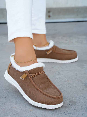 Fuzzy Trim Lined-up Slip On Boots