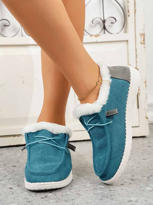 Fuzzy Trim Lined-up Slip On Boots