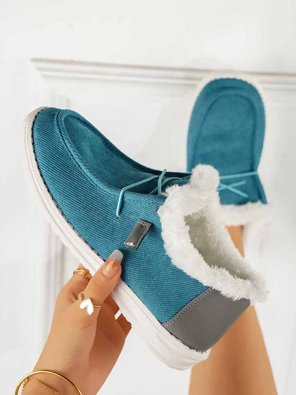 Fuzzy Trim Lined-up Slip On Boots