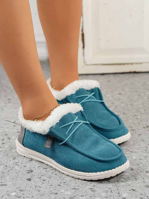 Fuzzy Trim Lined-up Slip On Boots