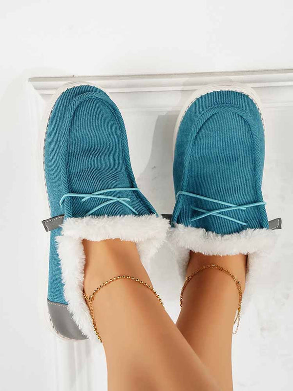 Fuzzy Trim Lined-up Slip On Boots