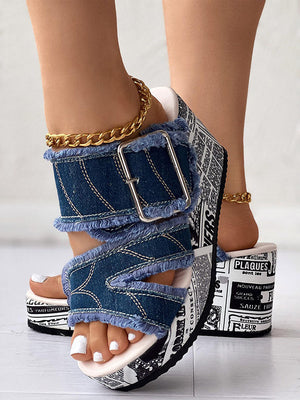 Denim Wedge Sandals