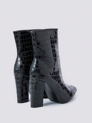 Embossed Chunky Heel Boots