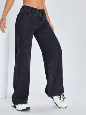 SHEIN ICON Women's Mid-rise Loose Fit Denim Pants