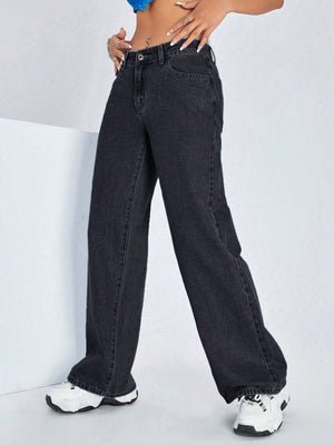 SHEIN ICON Women's Mid-rise Loose Fit Denim Pants