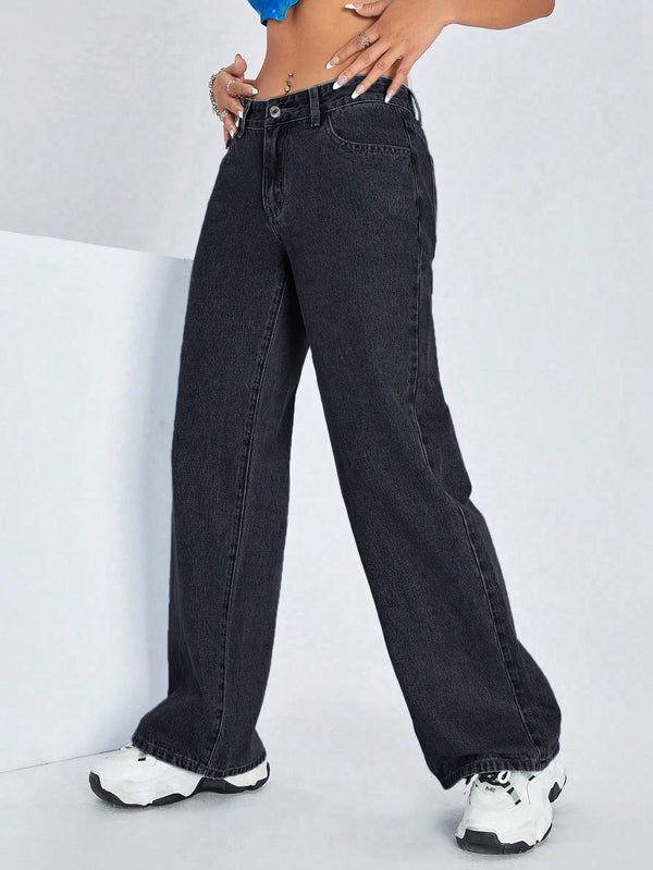SHEIN ICON Women's Mid-rise Loose Fit Denim Pants