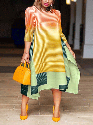 Striped Print Patchwork Maxi Dress