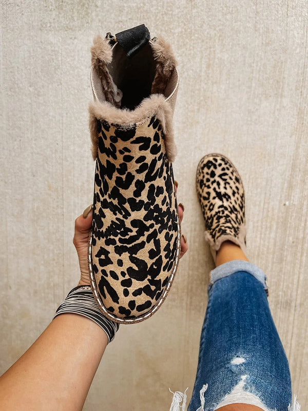 Leopard Back Zipper Booties