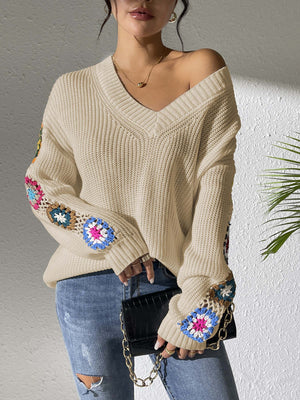 Patchwork V-neck Pullover Sweater