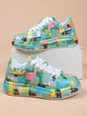 Colorful Printed Lace-up Sneakers