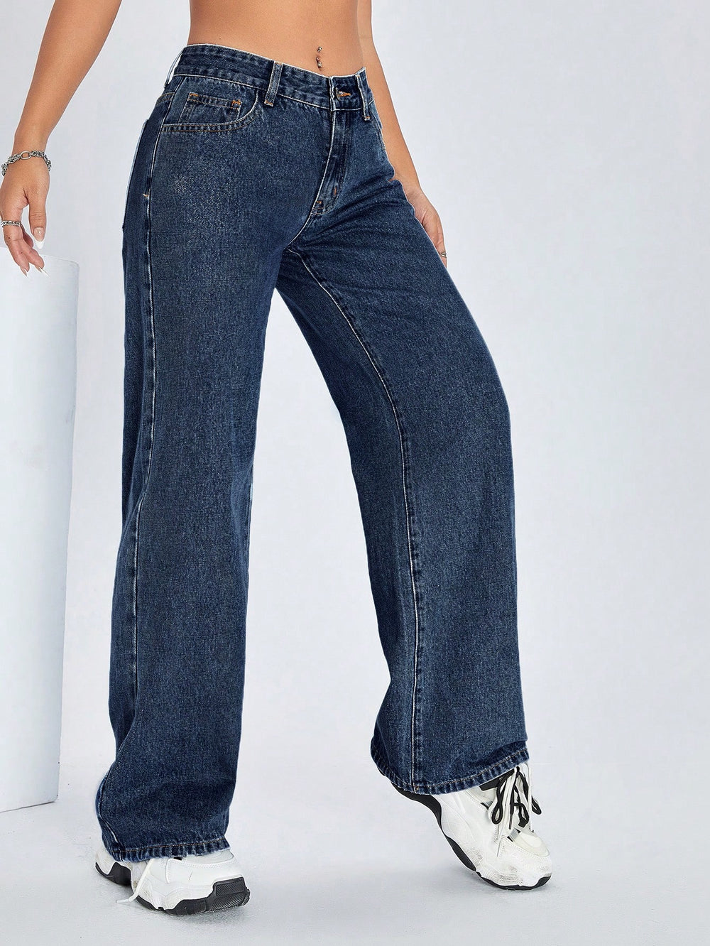 SHEIN ICON Women's Mid-rise Loose Fit Denim Pants