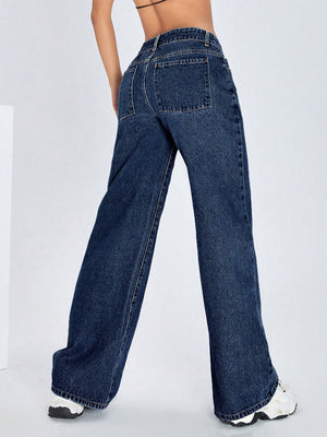 SHEIN ICON Women's Mid-rise Loose Fit Denim Pants