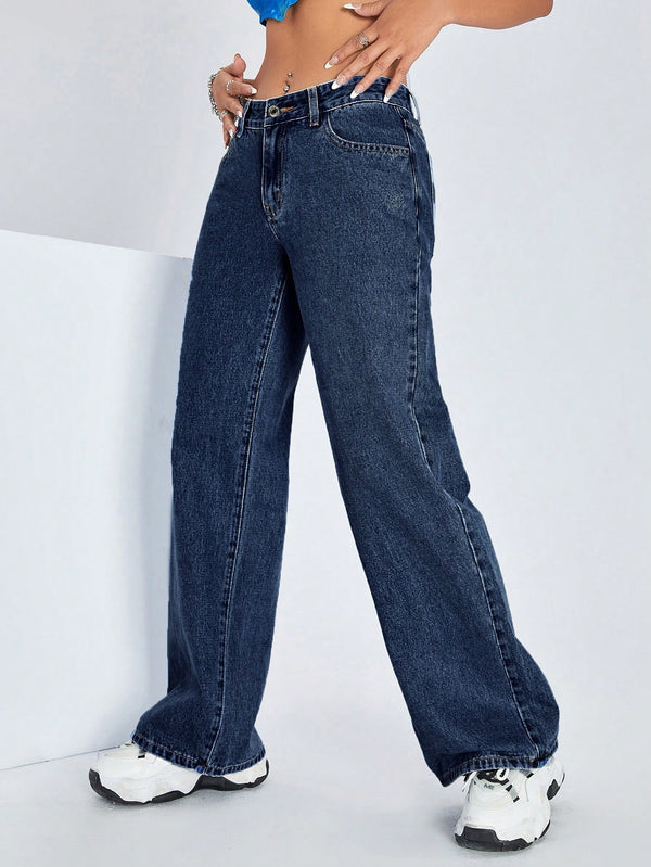 SHEIN ICON Women's Mid-rise Loose Fit Denim Pants
