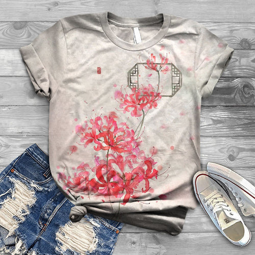 Japanese Higan Flower Ink Painting Print T-shirt