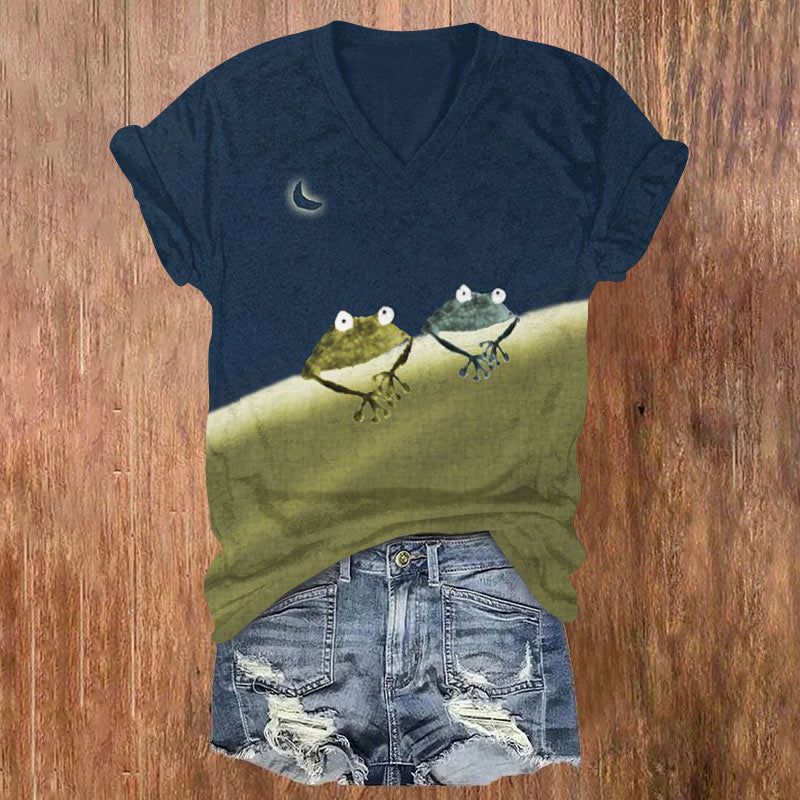 (Limited offer) Simple Frog Color Block Print T-shirt