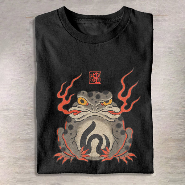 100% Cotton Fire-breathing Frog Japanese Print T-shirt