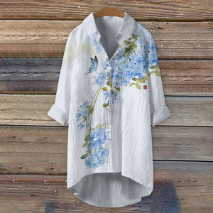 Japanese Flower Butterfly Watercolor Art Print Casual Shirt