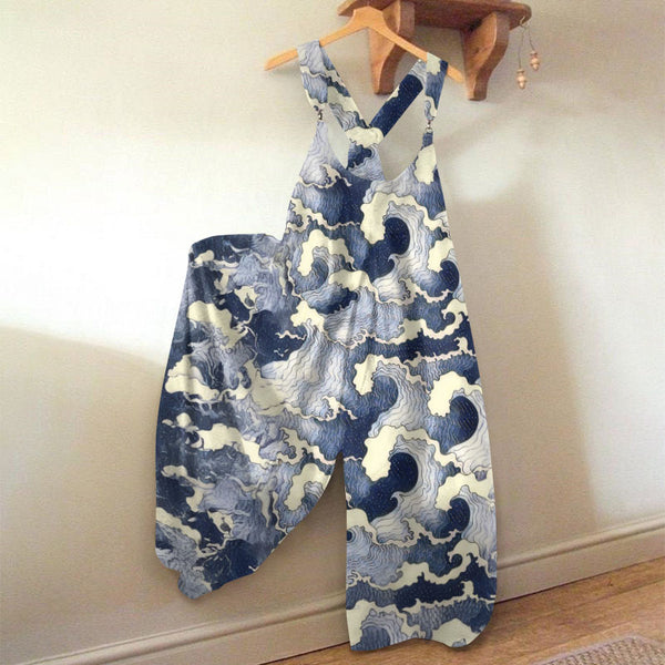 Japanese Wave Print Jumpsuit