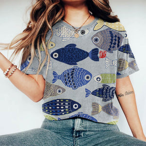 Vintage Fish Japanese Art Cozy Round Neck T-shirt