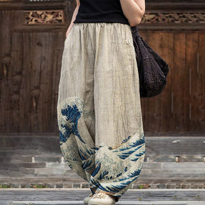 Women's Japanese The Great Wave Off Kanagawa Flowy Pants