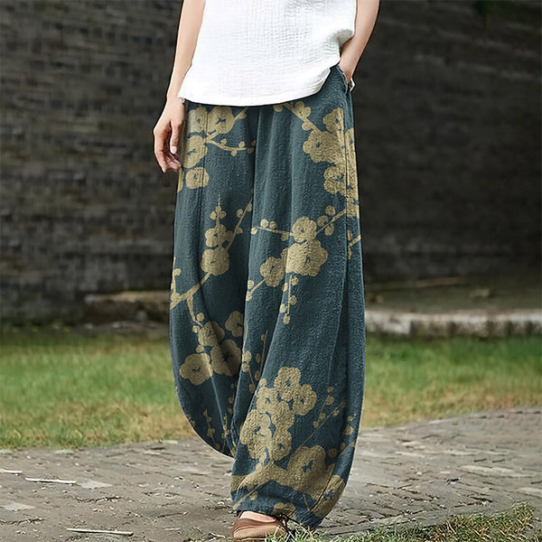 Women's Japanese Floral Art Loose Casual Pants