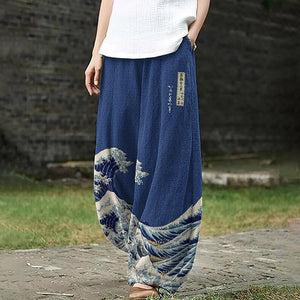 Women's Waves Japanese Art Loose Casual Pants