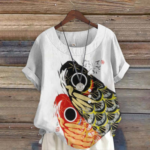 Japanese Koi Art Print Short Sleeve Blouse