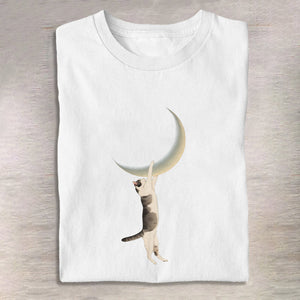 100% Cotton Japanese Moon Cat Print T-shirt