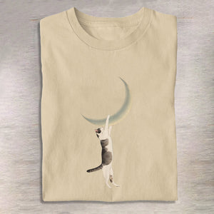 100% Cotton Japanese Moon Cat Print T-shirt