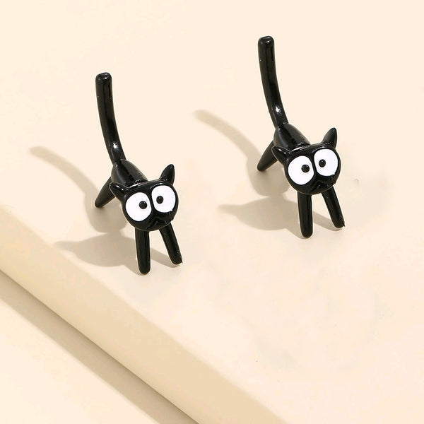 Cute Black Cat Simple Earrings