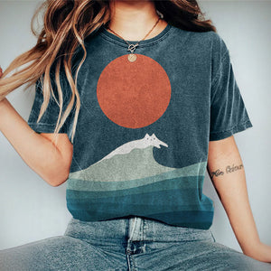 Cat Sea Wave Sunrise Japanese Art Vintage T Shirt