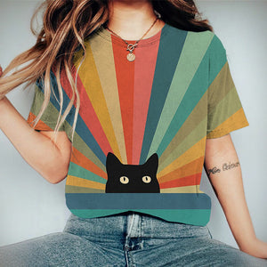 Rainbow Cat Print Short Sleeves T-shirt