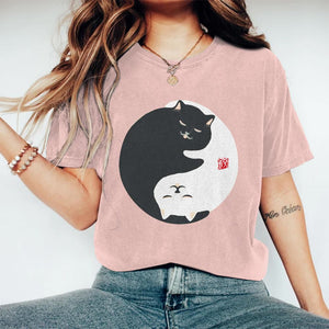 Black & White Cats Art Printed Short-sleeved T-shirt