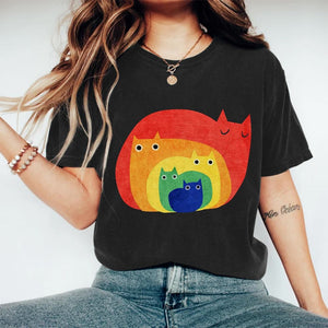 Abstract Creative Cute Cat Print Art T-shirt