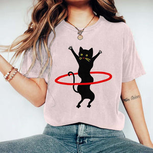 Abstract Creative Cute Cat Losing Weight Painting Art T-Shirt