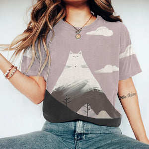 Abstract Creative Cute Cat Pretends To Be A Mountain Pattern Drawing Print Art T-shirt