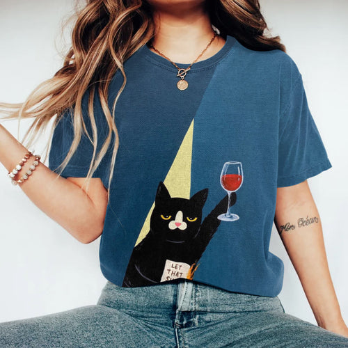 Let That Sh*t Go Cat Print Crew Neck T-shirt